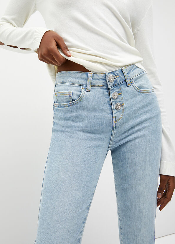 Women's Liu Jo Cropped Bottom Up Straight-Fit Jeans Light Blue | JNP-826749