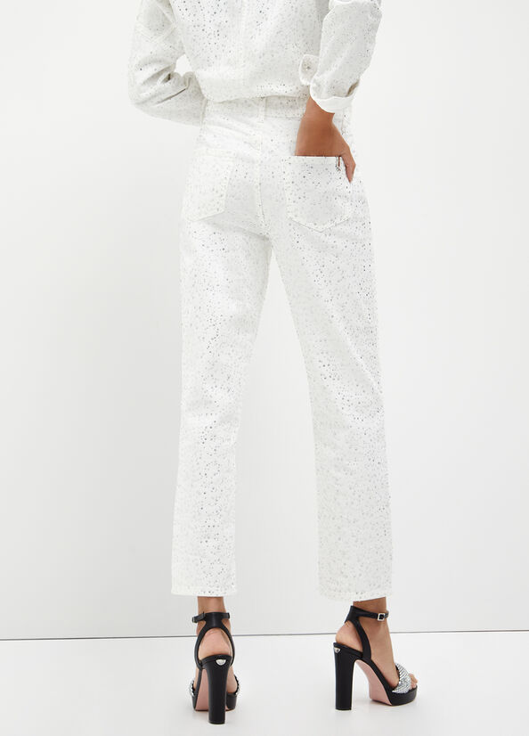 Women's Liu Jo Cropped With Diamantés Slim-Fit Jeans White | NLI-341028