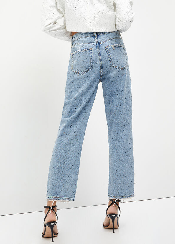 Women's Liu Jo Cropped With Diamantés Slim-Fit Jeans Blue | TNS-105782