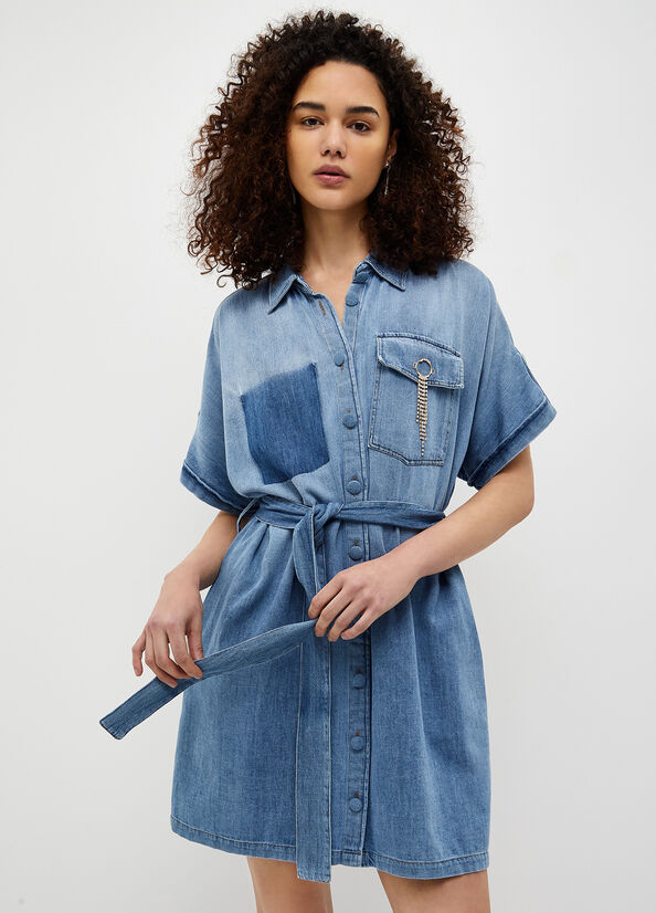 Women\'s Liu Jo Denim Dress Light Blue | DIK-265341