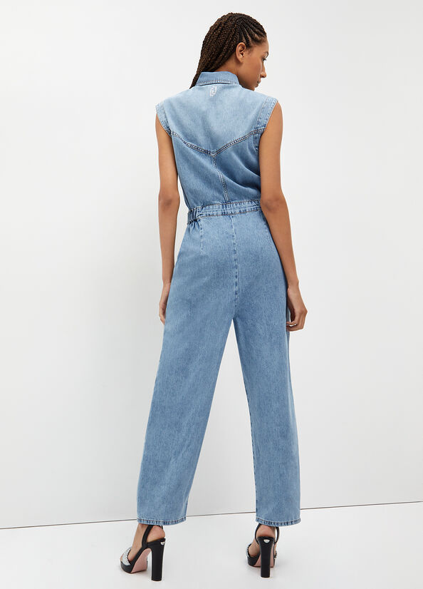 Women's Liu Jo Denim Jumpsuit Straight-Fit Jeans Blue | GOZ-523408