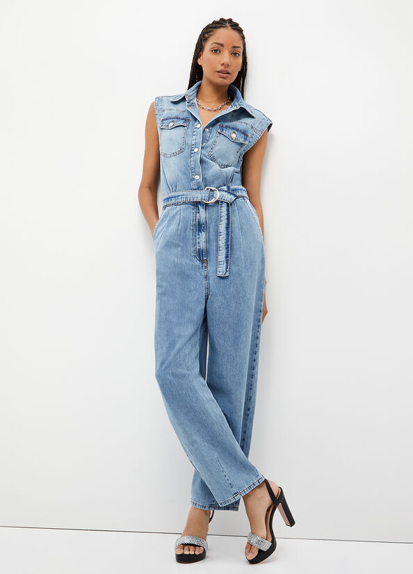 Women\'s Liu Jo Denim Jumpsuit Straight-Fit Jeans Blue | GOZ-523408