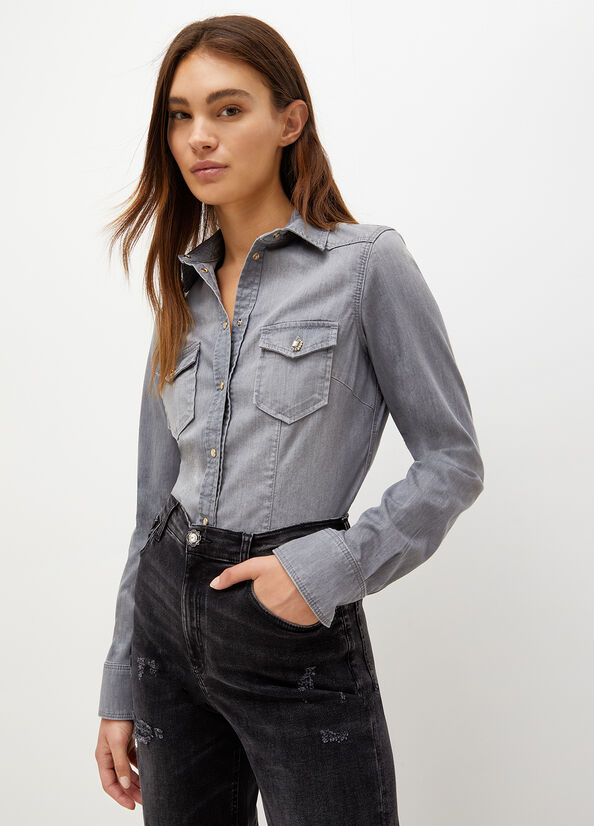 Women\'s Liu Jo Denim Shirts Grey | RVJ-850729