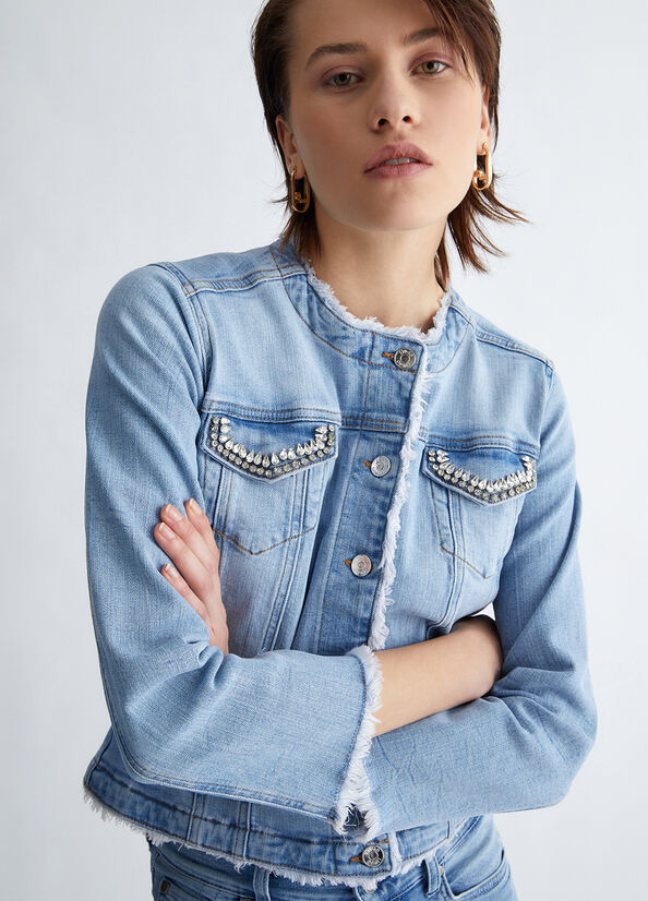 Women's Liu Jo Denim With Appliqués Jackets Light Blue | SBF-703156