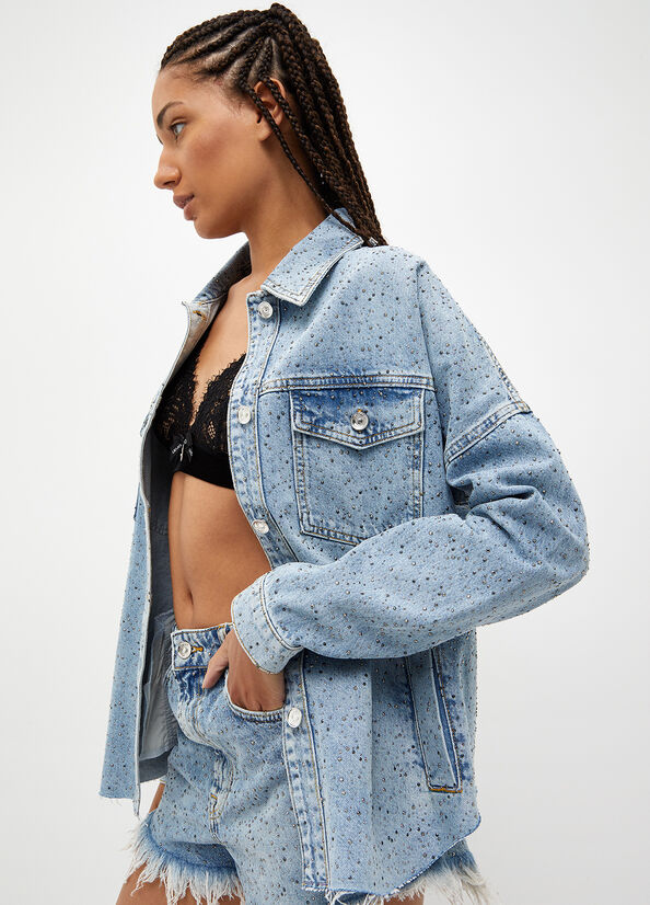 Women's Liu Jo Denim With Rhinestones Jackets Blue | UGY-095326