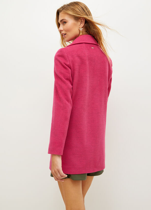 Women's Liu Jo Double-Breasted Chevron Coats Fuchsia | NXF-632107