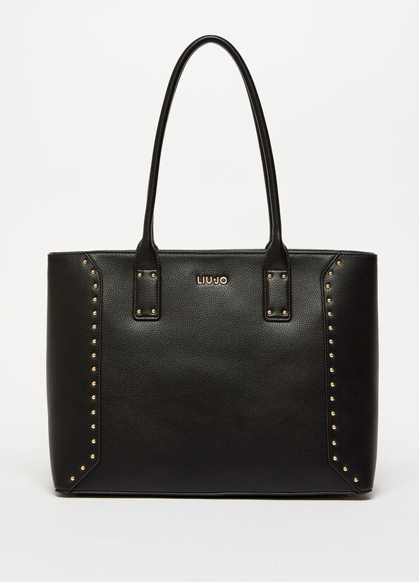 Women's Liu Jo Eco-FriendlyWith Charm Shopper Bag Black | TIU-812904