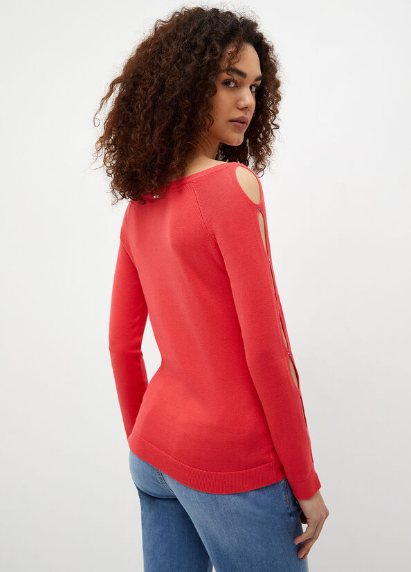 Women's Liu Jo Eco-Friendly Cut-Out Sweaters Red | DXR-983724