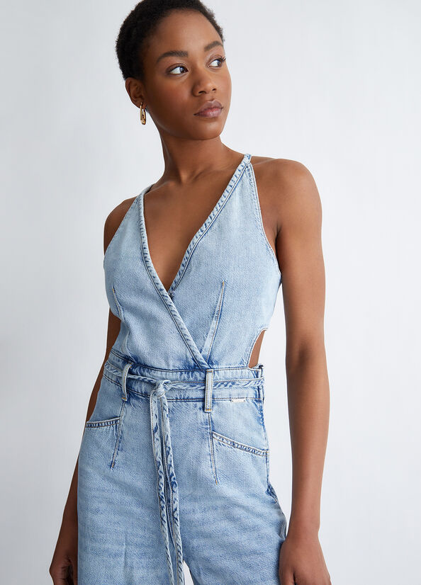 Women\'s Liu Jo Eco-Friendly Denim Jumpsuit Dress Light Blue | IXP-530974