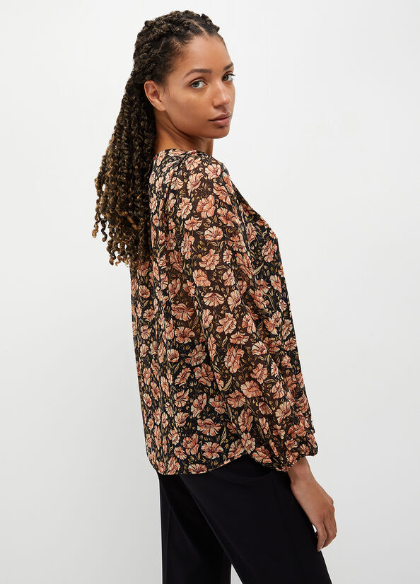 Women's Liu Jo Eco-Friendly Floral Blouse Shirts Black | AUJ-075641