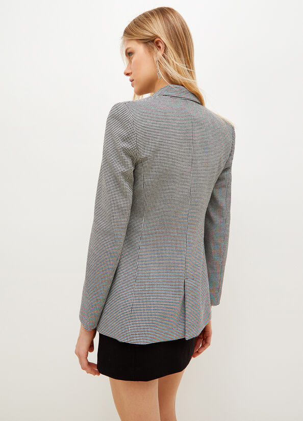 Women's Liu Jo Eco-Friendly Houndstooth Blazer Jackets White / Black | WVO-156780