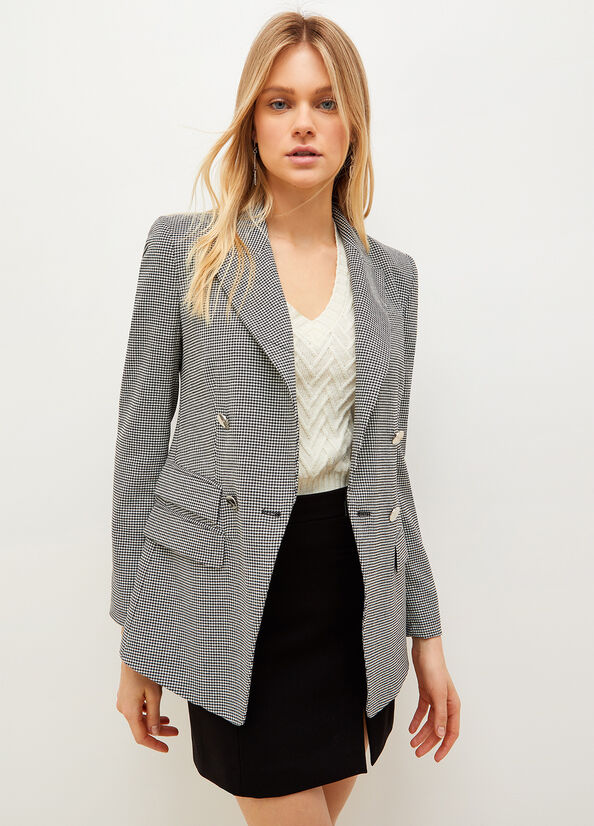 Women\'s Liu Jo Eco-Friendly Houndstooth Blazer Jackets White / Black | WVO-156780