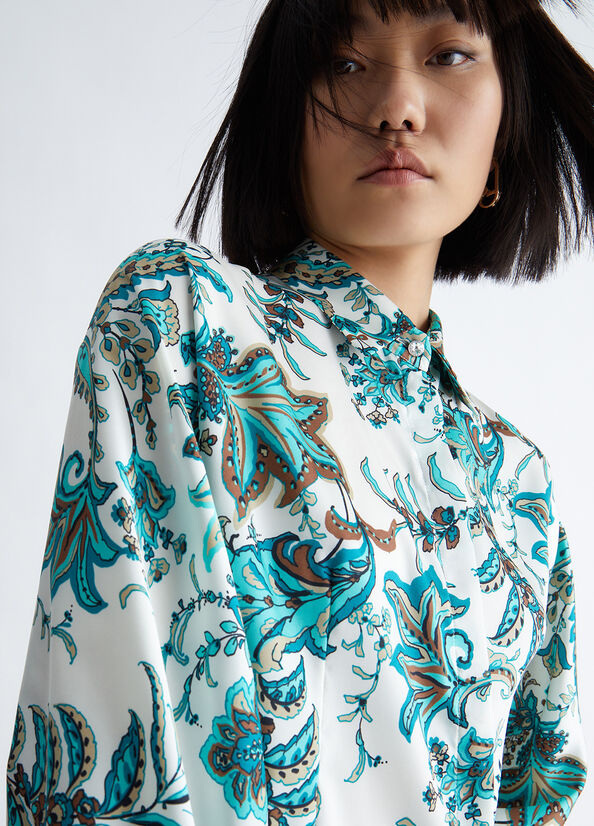 Women's Liu Jo Eco-Friendly Paisley Shirts Light Turquoise | LIO-289173