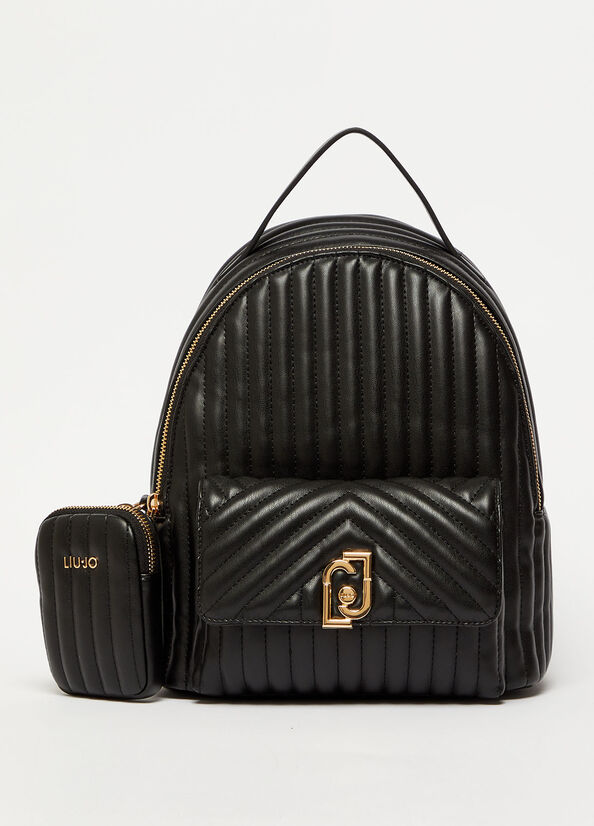 Women's Liu Jo Eco-Friendly Quilted Backpacks Black | JFK-814937