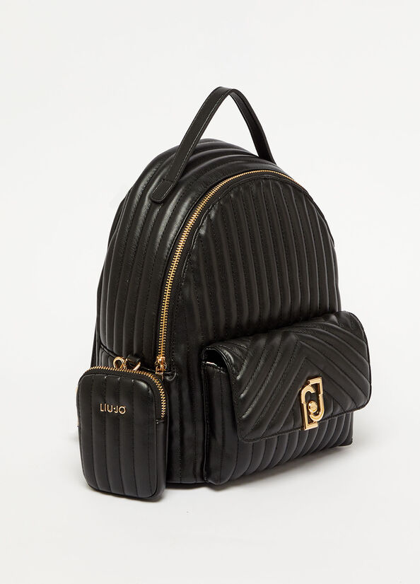 Women's Liu Jo Eco-Friendly Quilted Backpacks Black | JFK-814937