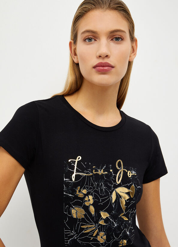 Women's Liu Jo Eco-Friendly T Shirts Black / Gold | WUG-742531