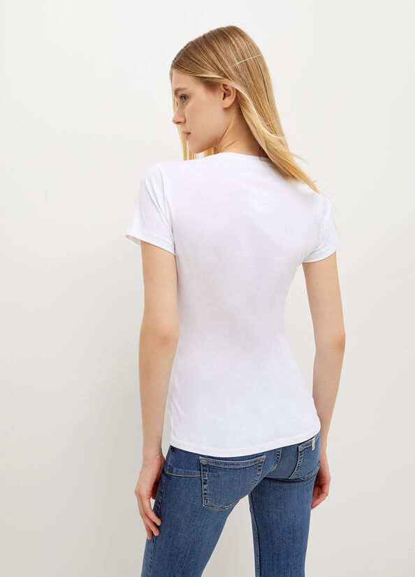 Women's Liu Jo Eco-Friendly T Shirts White / Black | SZC-932548