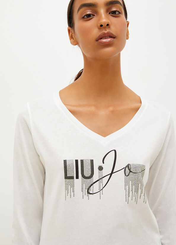 Women's Liu Jo Eco-Friendly With Gemstones T Shirts White | EQG-520871