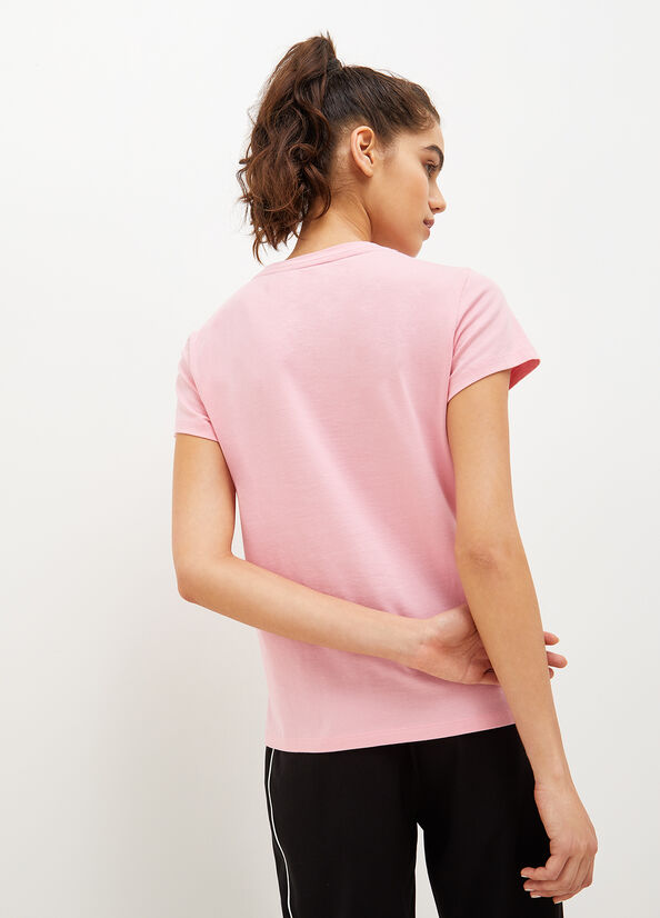 Women's Liu Jo Eco-Friendly With Gemstones T Shirts Pink | KBI-267591