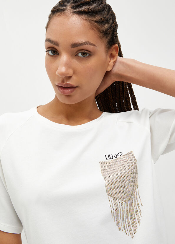 Women's Liu Jo Eco-Friendly With Gemstones Tops White | NLG-052381