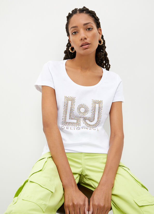 Women's Liu Jo Eco-Friendly With Gemstones Tops White | QOL-950674