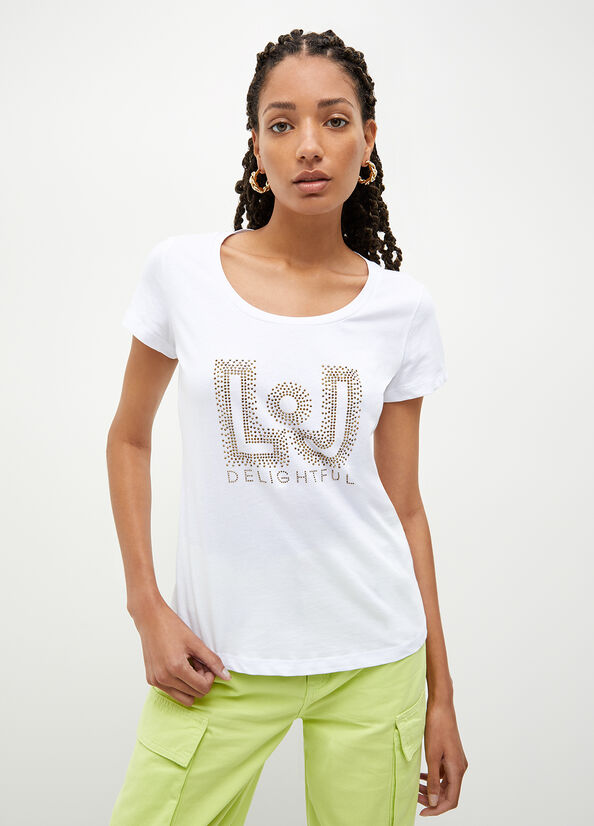 Women\'s Liu Jo Eco-Friendly With Gemstones Tops White | QOL-950674