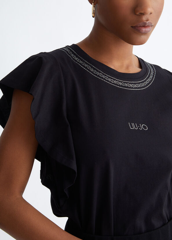 Women's Liu Jo Eco-Friendly With Gemstones Tops Black | QZX-456923