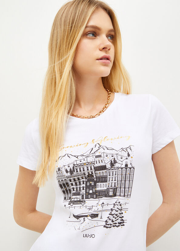 Women's Liu Jo Eco-Friendly With Graphic Print T Shirts White | JRB-102678