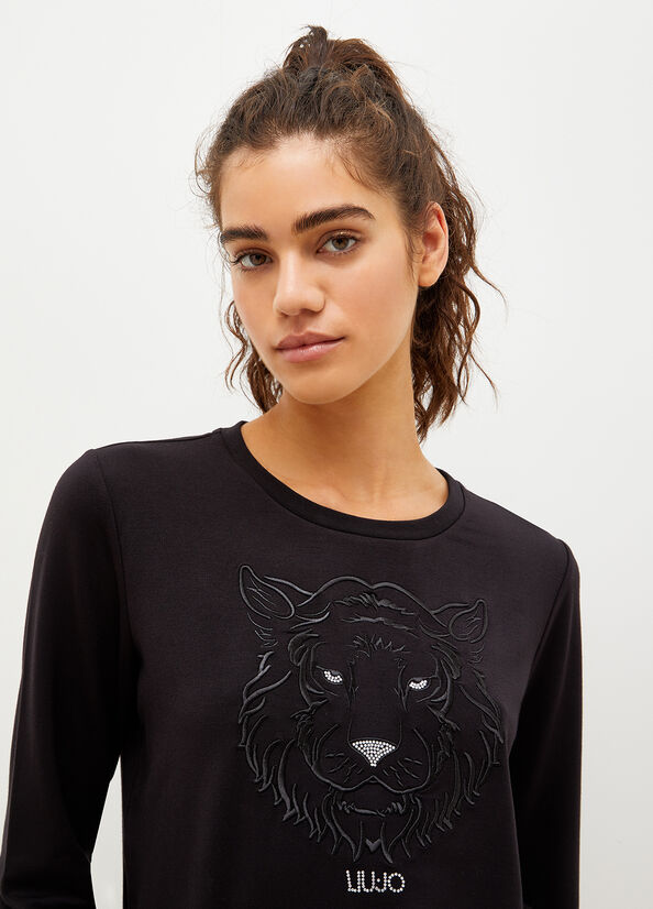 Women's Liu Jo Eco-Friendly With Lion Sweatshirts Black | GLW-094321