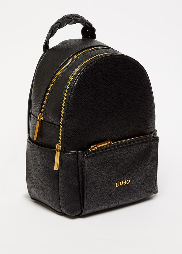 Women's Liu Jo Eco-Friendly With Logo Backpacks Black | DJP-705348