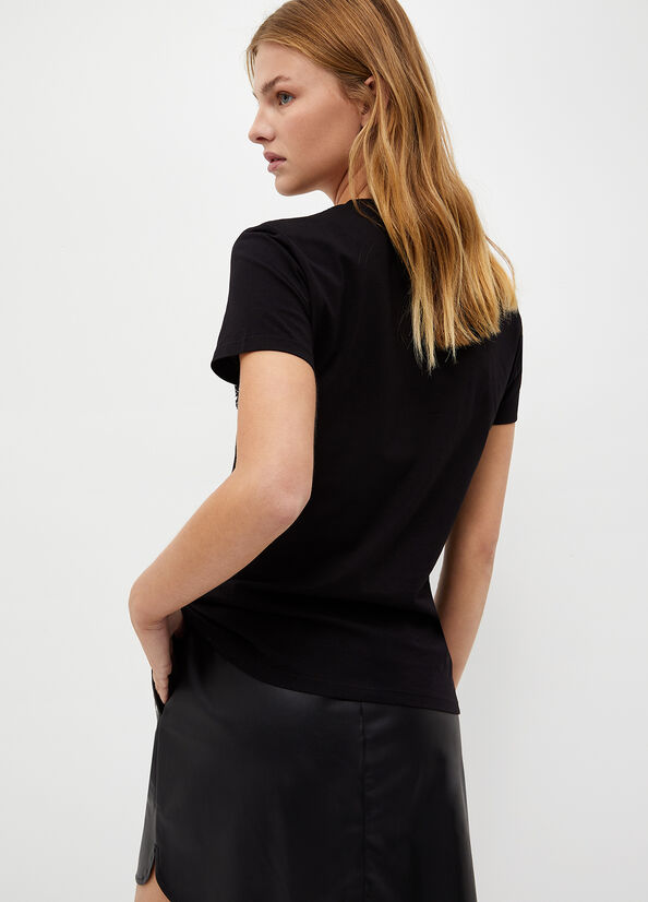 Women's Liu Jo Eco-Friendly With Logo Tops Black | EIT-748692