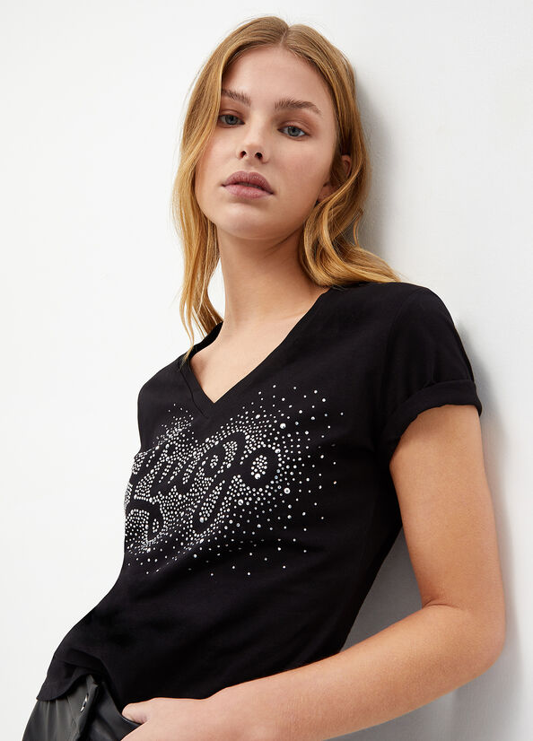 Women's Liu Jo Eco-Friendly With Logo Tops Black | EIT-748692