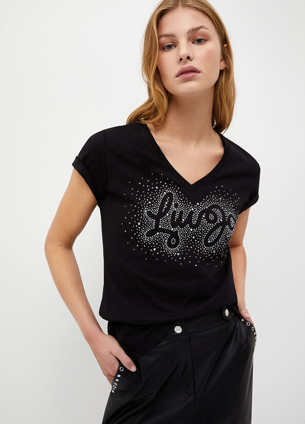 Women\'s Liu Jo Eco-Friendly With Logo Tops Black | EIT-748692