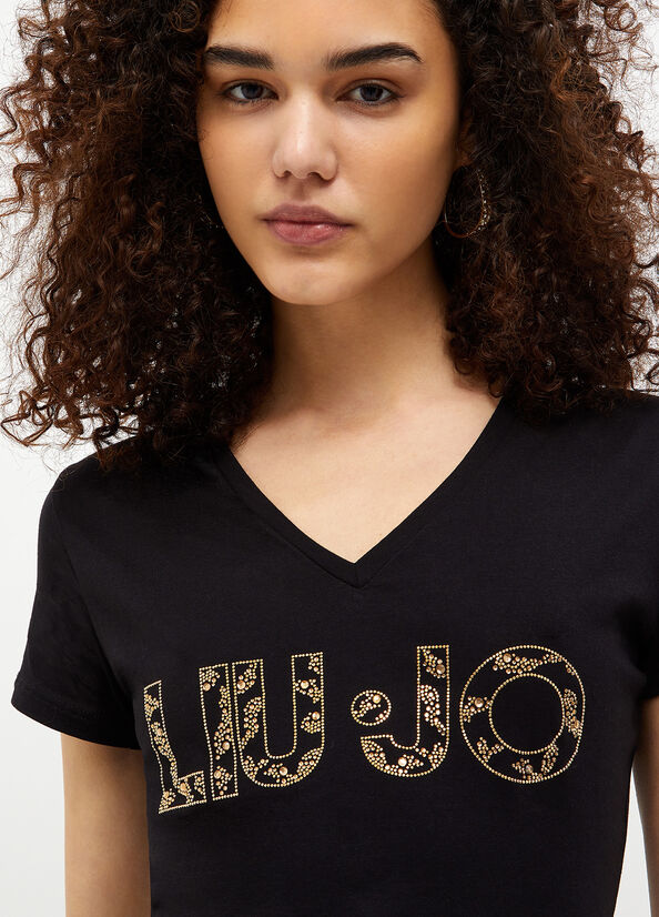 Women's Liu Jo Eco-Friendly With Logo Tops Black | MAT-362485