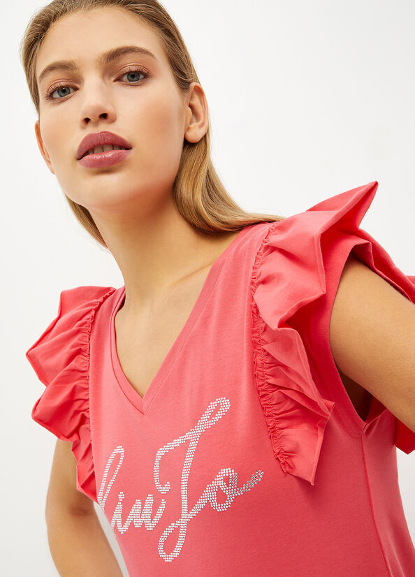 Women's Liu Jo Eco-Friendly With Logo Tops Red | TGL-947328