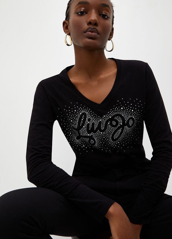 Women's Liu Jo Eco-Friendly With Logo Tops Black | WIC-718024