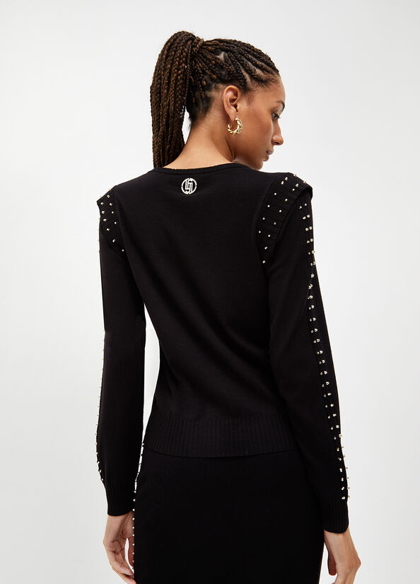 Women's Liu Jo Eco-Friendly With Studs Sweaters Black | ODX-084976