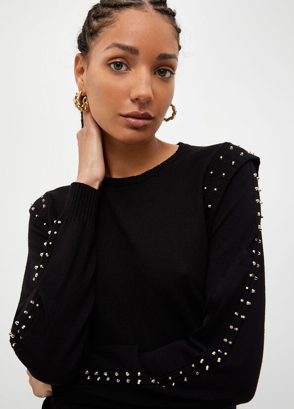 Women's Liu Jo Eco-Friendly With Studs Sweaters Black | ODX-084976