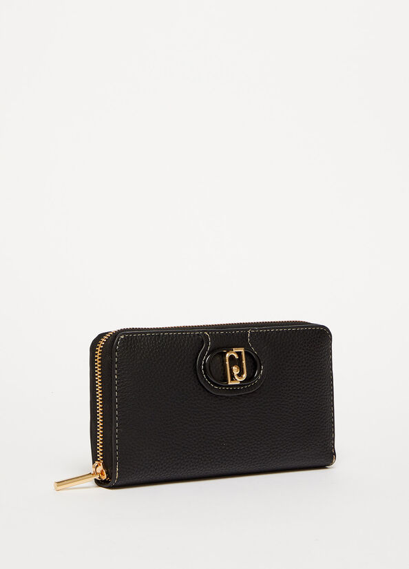 Women's Liu Jo Eco-Friendly Zip-Around Wallets Black | DLV-016873