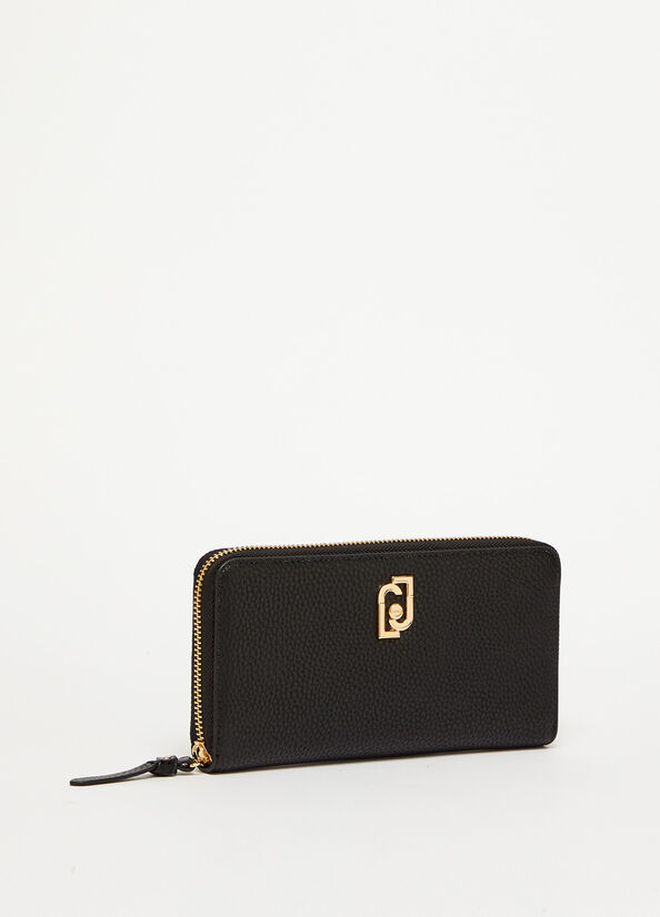 Women's Liu Jo Eco-Friendly Zip-Around Wallets Black | WFN-742530