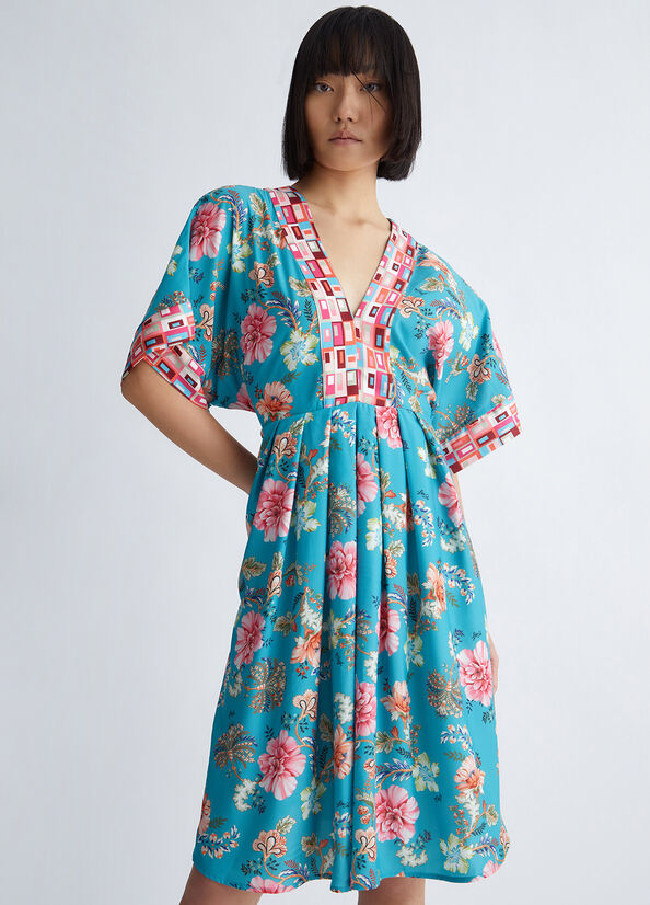 Women\'s Liu Jo Floral Dress Turquoise | HKN-760941