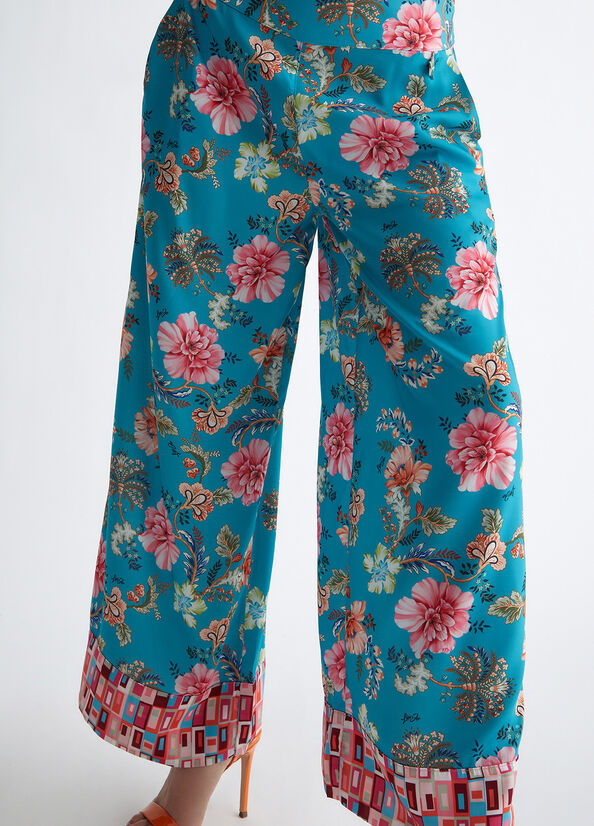 Women's Liu Jo Floral Pants Turquoise | PBF-648231