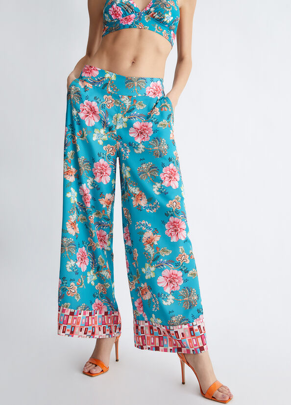 Women\'s Liu Jo Floral Pants Turquoise | PBF-648231