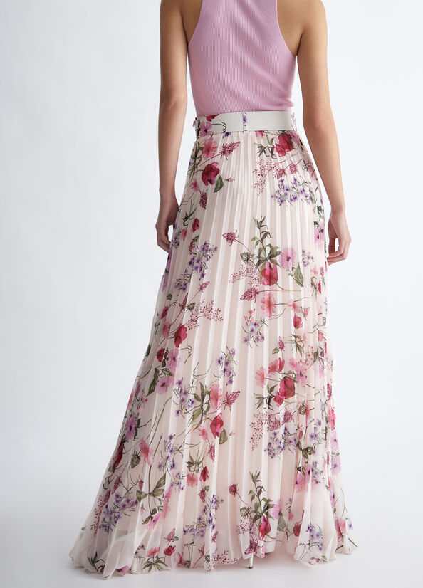 Women's Liu Jo Floral Pleated Skirts Pink | QUO-473901