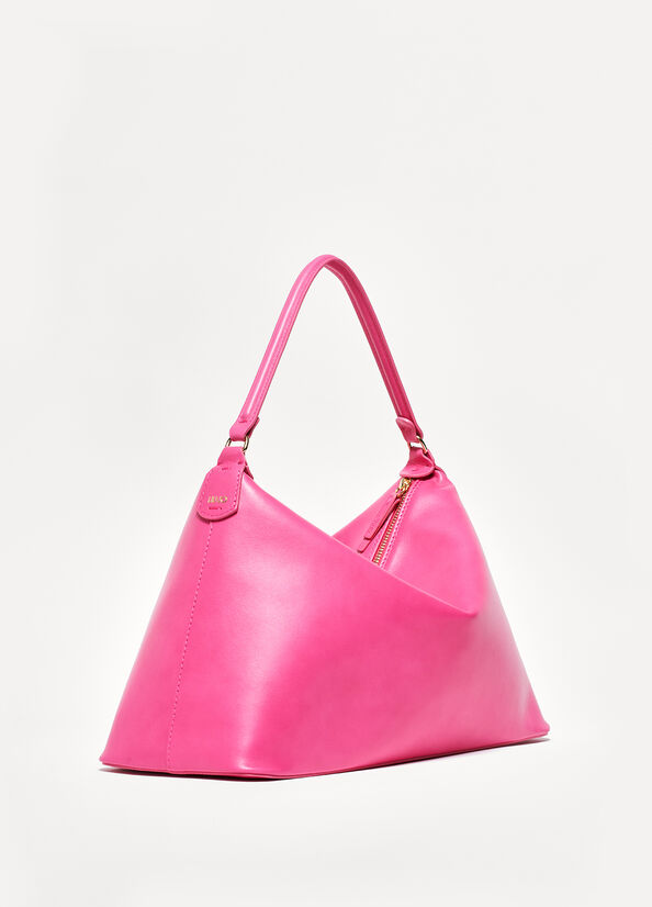 Women's Liu Jo Genuine Leather Large Hobo Crossbody Bags Fuchsia | EHC-084675