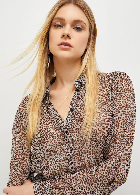 Women's Liu Jo Georgette Shirts Leopard | MVQ-107832