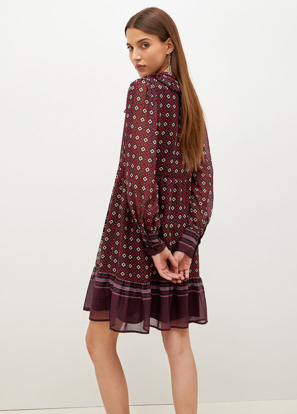 Women's Liu Jo Georgette With Geometric Print Dress Burgundy | UCZ-275431