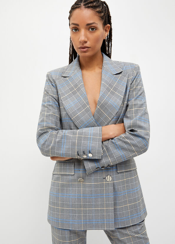 Women\'s Liu Jo Glen Plaid Blazer Jackets Grey | SUA-574839