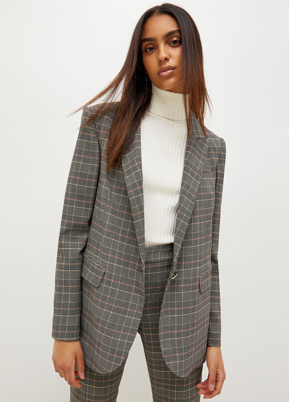 Women\'s Liu Jo Glen Plaid Blazer Jackets Grey | WRK-163059