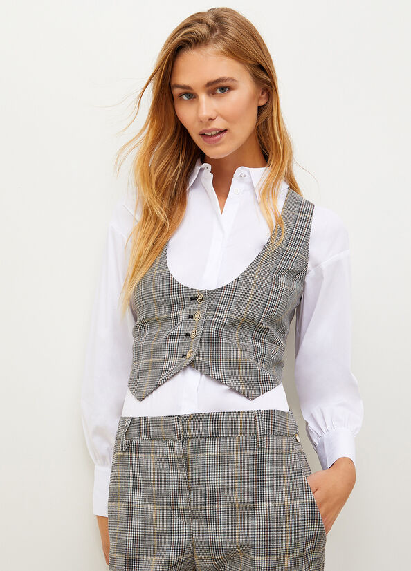 Women\'s Liu Jo Glen Plaid Vest Jackets Grey | MQO-260839